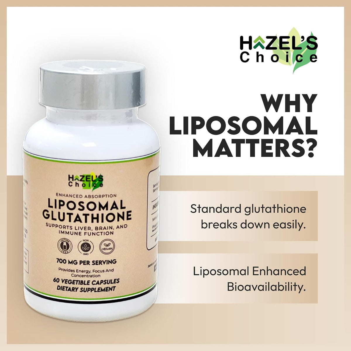 HAZEL'S Choice Liposomal Glutathione 700mg | 60 Vegetable Capsules | Vegan, Non-GMO, Lactose-Free | Plant-Based Formulation - görsel 5