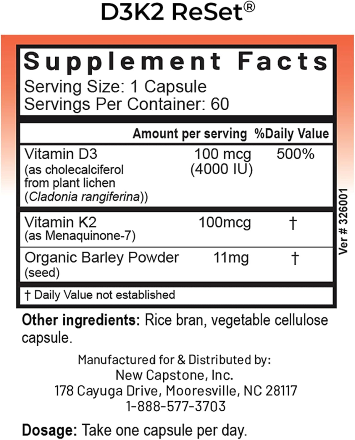 RnA ReSet D3K2 Reset – 4,000 IU Vitamin D3 & 100 mcg K2 Food Supplement (60 Capsules) – NSF Certified - görsel 2