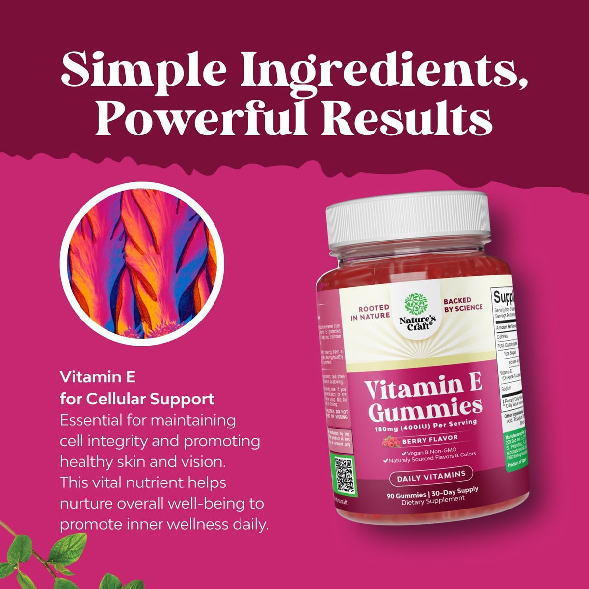 Natures Craft Vitamin E Gummies for Skin Care - High-Potency Vitamin E 400 IU Skin Supplement - Delicious & Easy-to-Take Supplement to Promote Health, Immune Support & Cellular Protection 90 Count - görsel 4