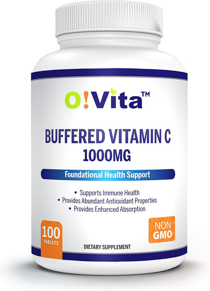 O!VITA Buffered Vitamin C 1000mg – Non-GM Tablets for Immune System Support, 100 Tablets