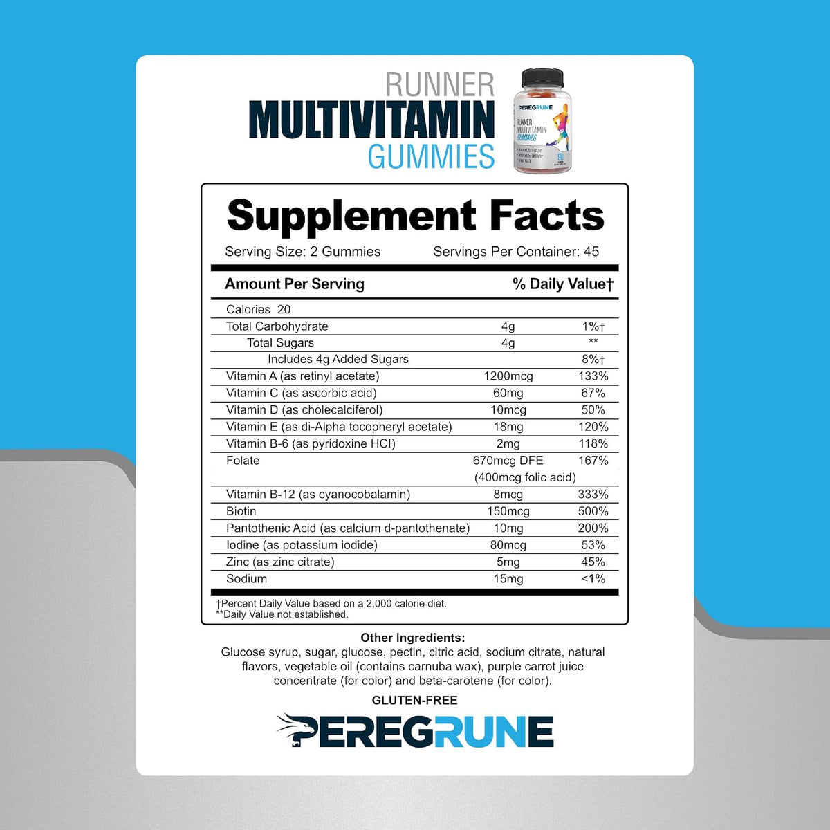 PEREGRUNE Runner Multivitamin Gummies – Daily Vitamin for Runners (Vitamins A, C, D, E, B Complex) – 50% Less Sugar - görsel 7