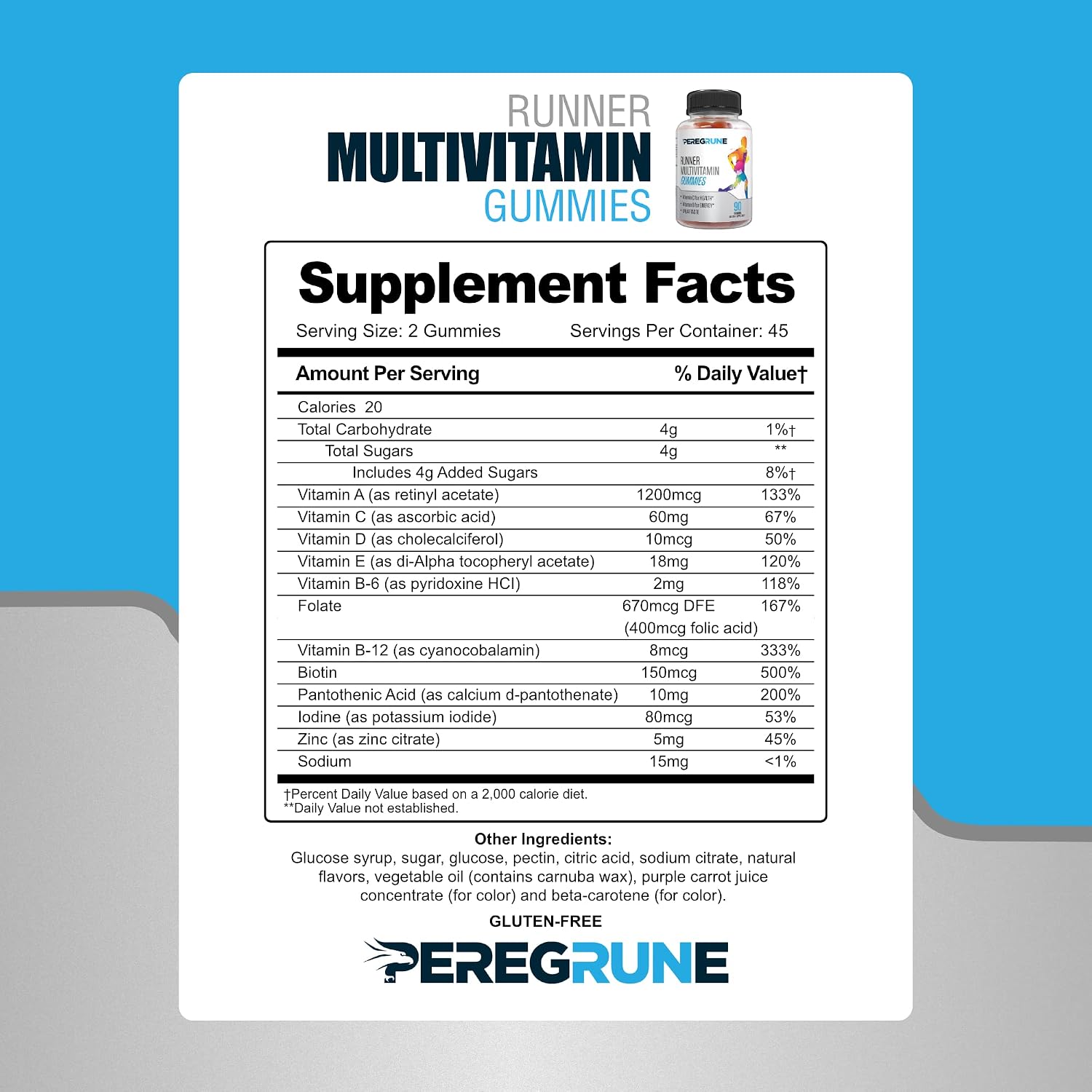 PEREGRUNE Runner Multivitamin Gummies – Daily Vitamin for Runners (Vitamins A, C, D, E, B Complex) – 50% Less Sugar - görsel 7