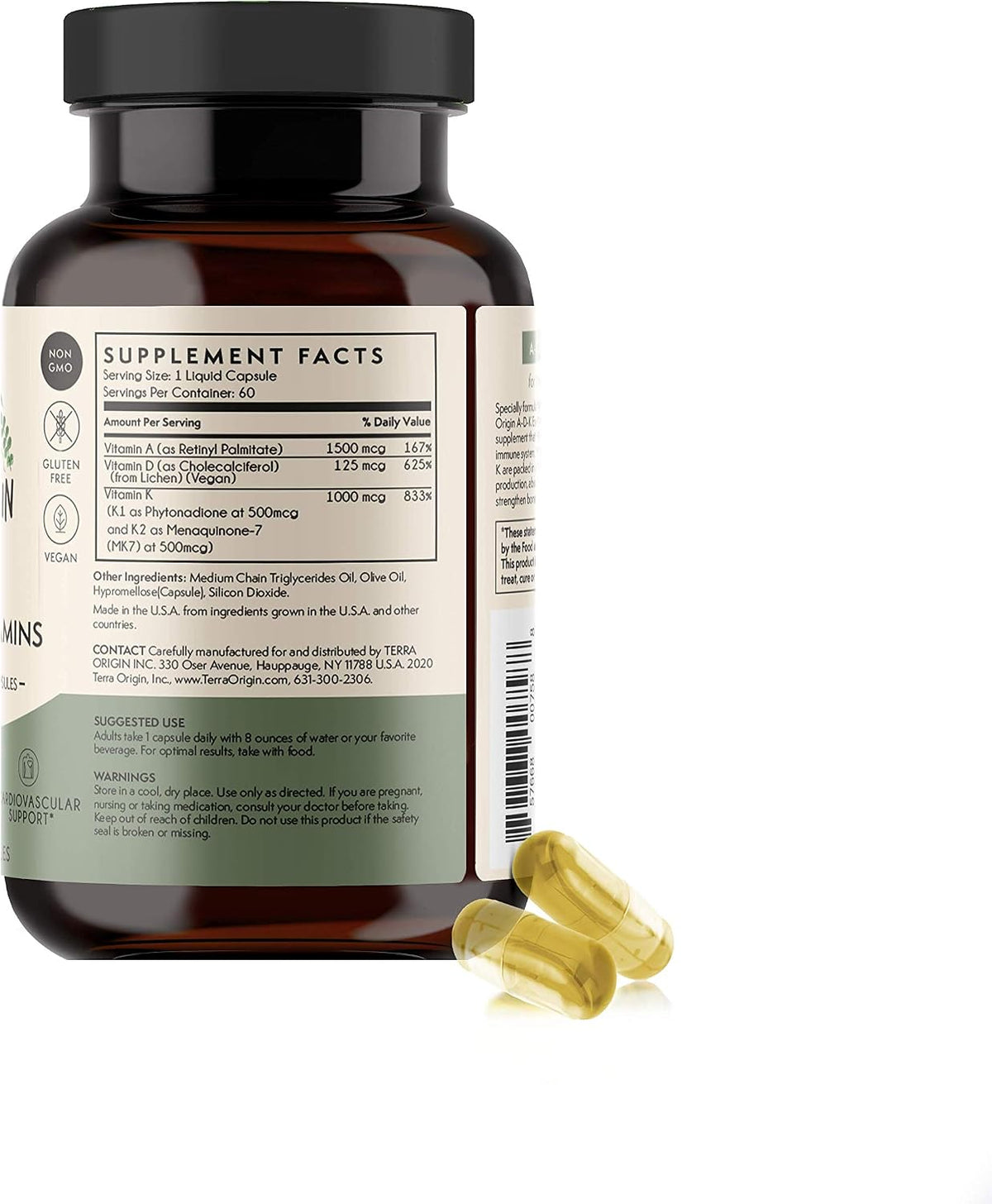 TERRA ORIGIN ADK Essential Vitamin Supplement, 60 Liquid Capsules - görsel 3
