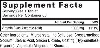 Force Factor Vitamin C 1000mg Immune Support Supplement, Vitamin C Tablets for Immunity and Antioxidant Defence, Premium Quality, Vegan, 60 Tablets