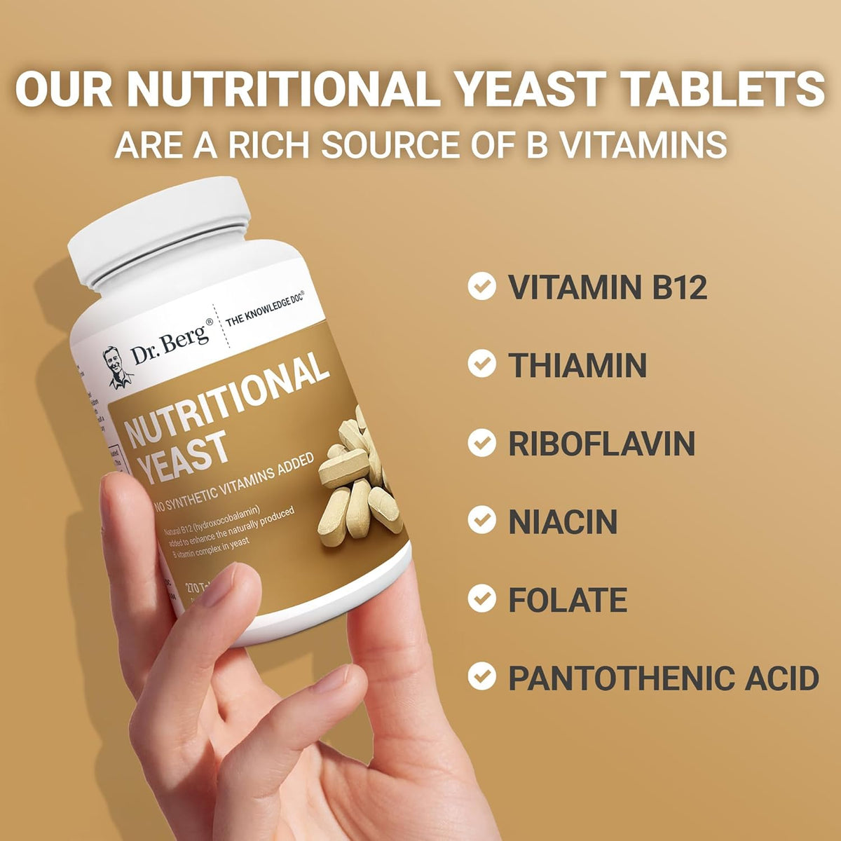 Dr. Berg Nutritionals Yeast Tablets – Natural B12 Added - All 8 B Vitamin Complex – Organic Vanilla Flavour - 270 Vegan Tablets - görsel 6