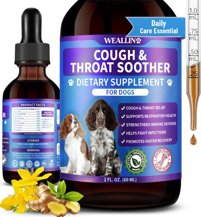 WEALLIN Dog Cough Treatment Support for Dogs - Natural Herbal Drops for Cough, Throat Soothing - 60 ml