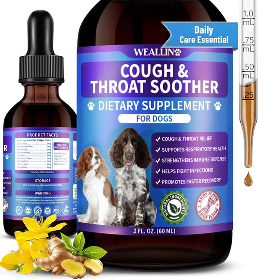 WEALLIN Dog Cough Treatment Support for Dogs - Natural Herbal Drops for Cough, Throat Soothing - 60 ml