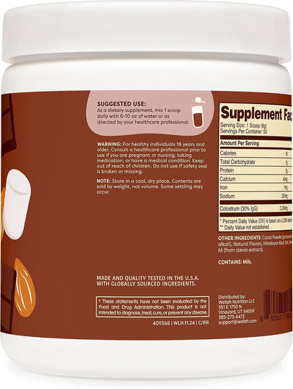 Wellah Colostrum Rocky Road Flavoured (50 Servings) - Sweetened with Stevia, 3g Colostrum Per Serving, Dietary Supplement