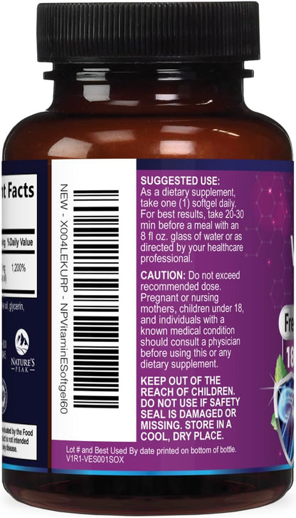 Vitamin E 180 mg Per Serving Soft gel capsules - DL-Alpha Tocopherol, Antioxidant Supplement for Skin, Heart, and Immune Support, Non-GMO & Gluten-free - 60 Soft gel capsules
