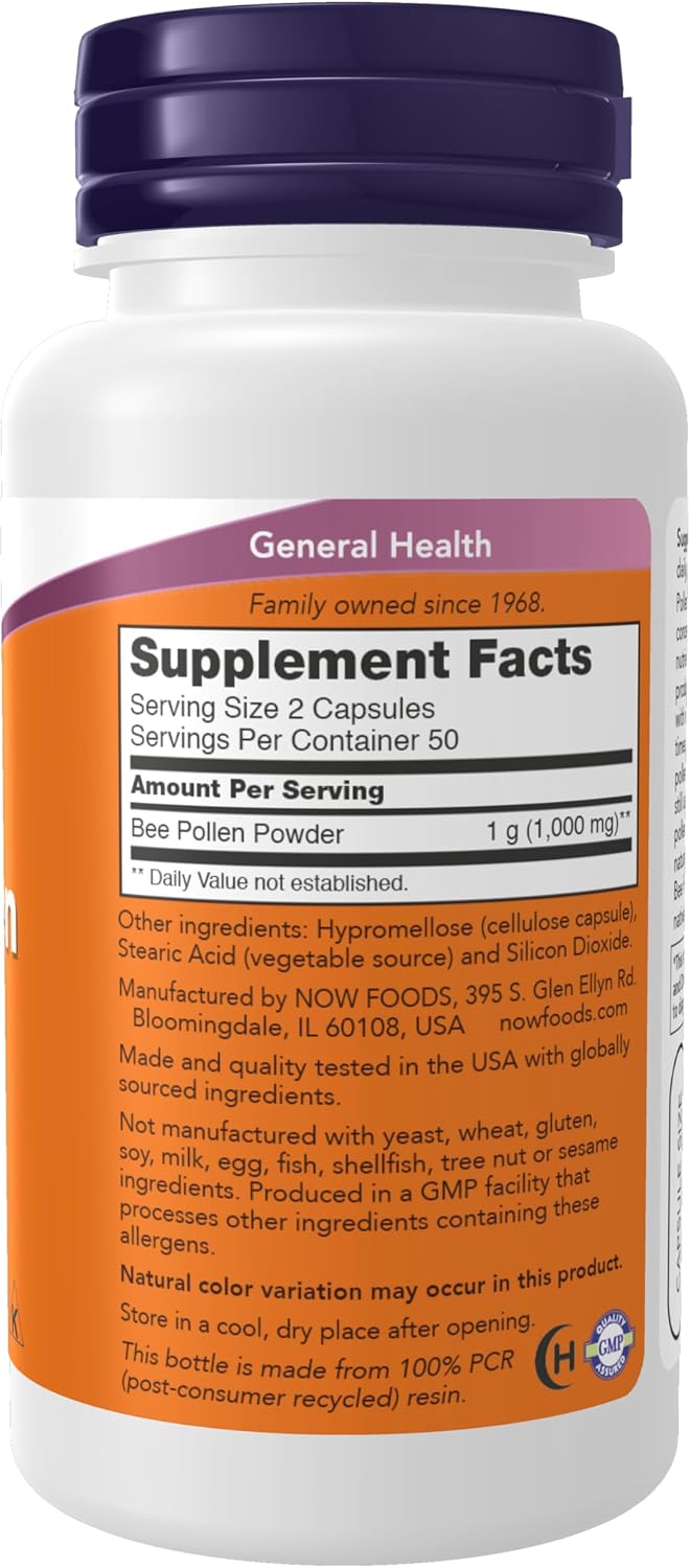 NOW Foods Crude Bee Pollen, 100 Capsules - 500 mg per Capsule - görsel 3