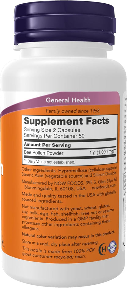 NOW Foods Crude Bee Pollen, 100 Capsules - 500 mg per Capsule