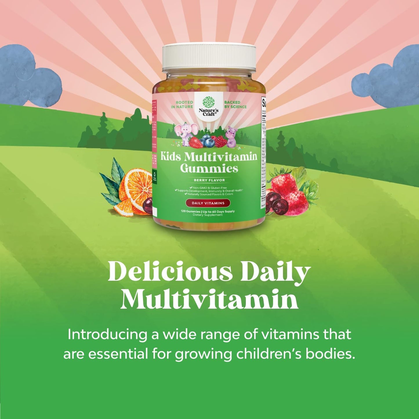 Natures Craft Kids Multivitamin Gummies - Vegan Multivitamin for Children 2+ with 14 Essential Vitamins and Minerals - 120 Count - görsel 2