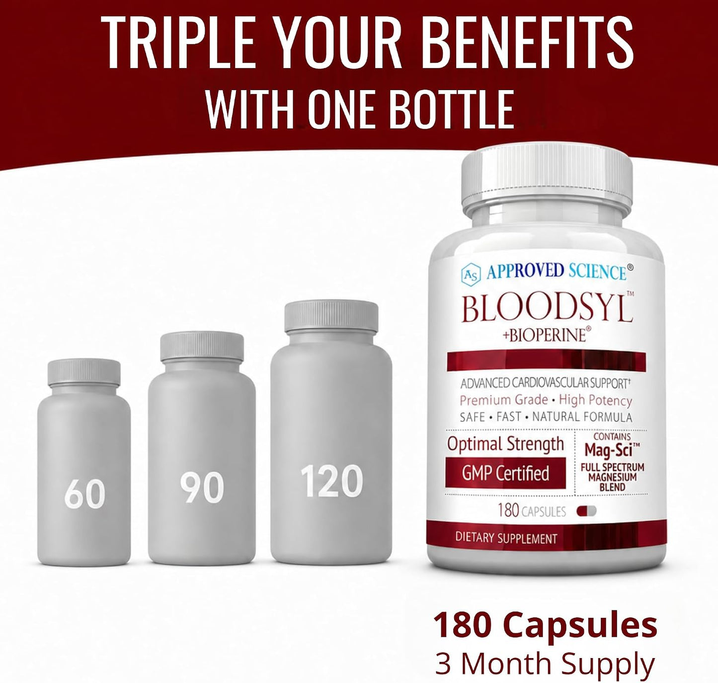 Approved Science Bloodsyl - Blood Pressure Support Supplement - Supports Blood Pressure Levels Already Within Normal Range - Hawthorn Berry, Garlic, Magnesium and Hibiscus Capsules - Vegan - 180 Capsules, 3 Months - görsel 4