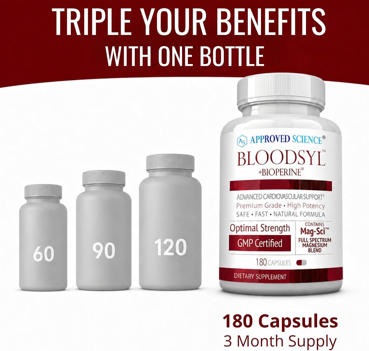 Approved Science Bloodsyl - Blood Pressure Support Supplement - Supports Blood Pressure Levels Already Within Normal Range - Hawthorn Berry, Garlic, Magnesium and Hibiscus Capsules - Vegan - 180 Capsules, 3 Months - görsel 4