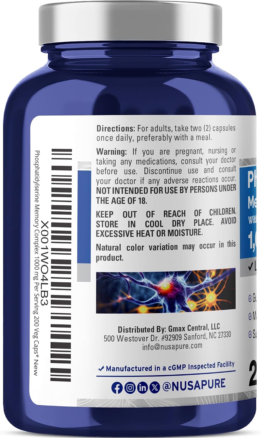 NusaPure Phosphatidylserine Memory Ultimate Complex 1000mg – 200 Vegan Capsules - görsel 3