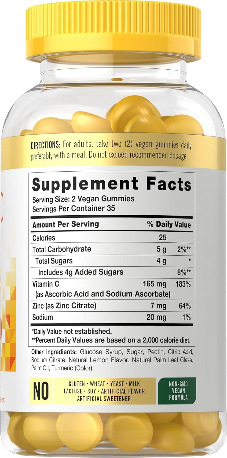 Carlyle Vitamin C and Zinc Gummies | 70 Count | Lemon Flavour | Vegan, Non-GMO, and Gluten-free Supplement - görsel 5