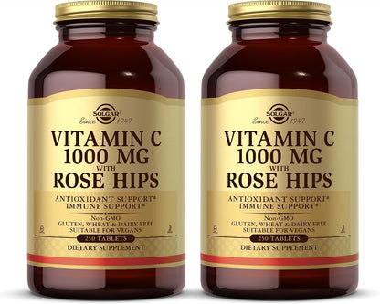 Solgar Vitamin C 1000 mg with Rose Hips, 250 Tablets (Pack of 2) - Antioxidant and Immune Support - Supports Healthy Skin and Joints - Non-GMO, Vegan and Kosher - 500 Servings