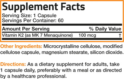 Bronson Vitamin K2 MK-7 100 mcg Non-GMO, 60 Capsules