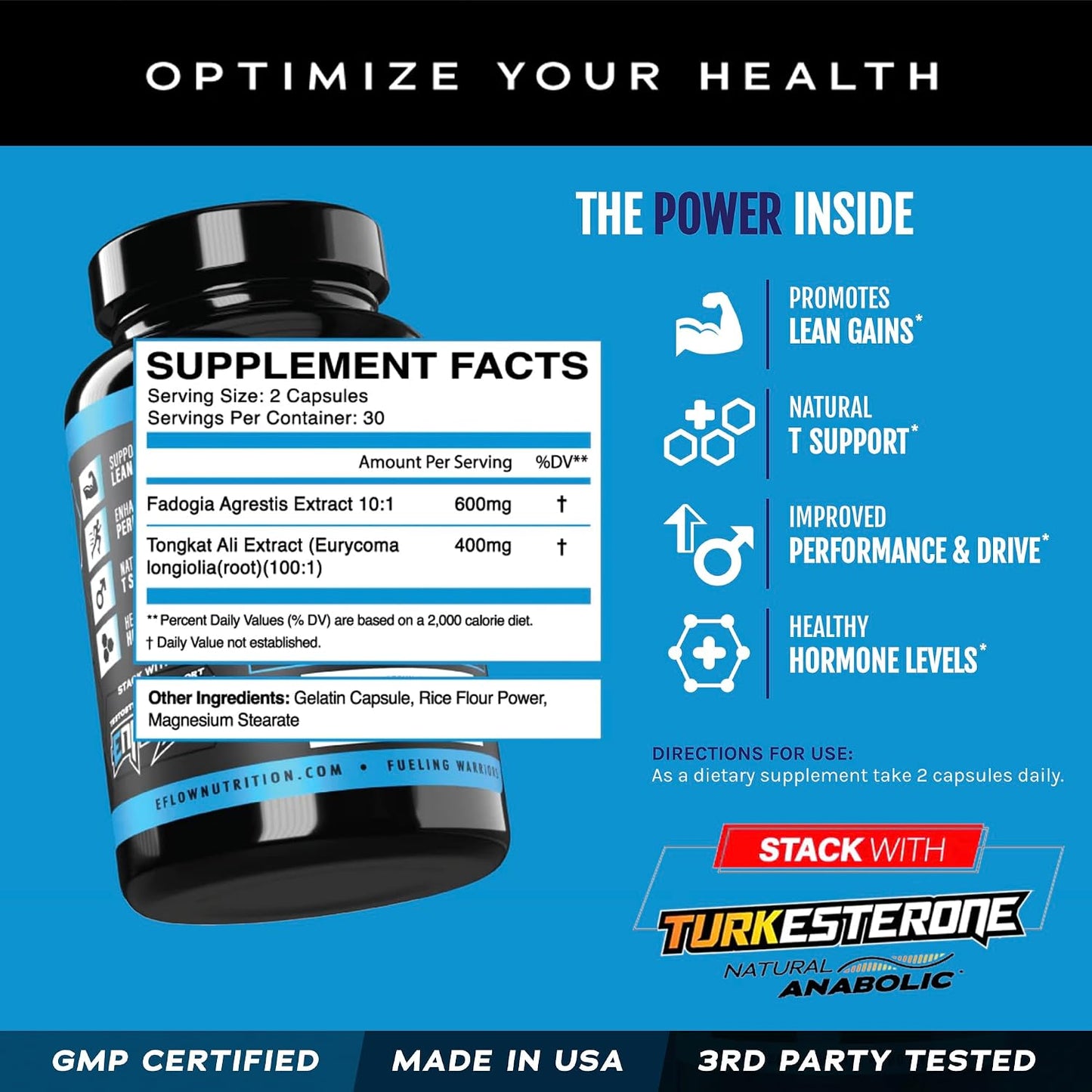 eFlow Nutrition Fadogia Agrestis + Tongkat Ali - [2-in-1] Natural Performance Supplement for Hormone, Energy, & Mood Support - Extract Powder (60 Capsules) - görsel 4
