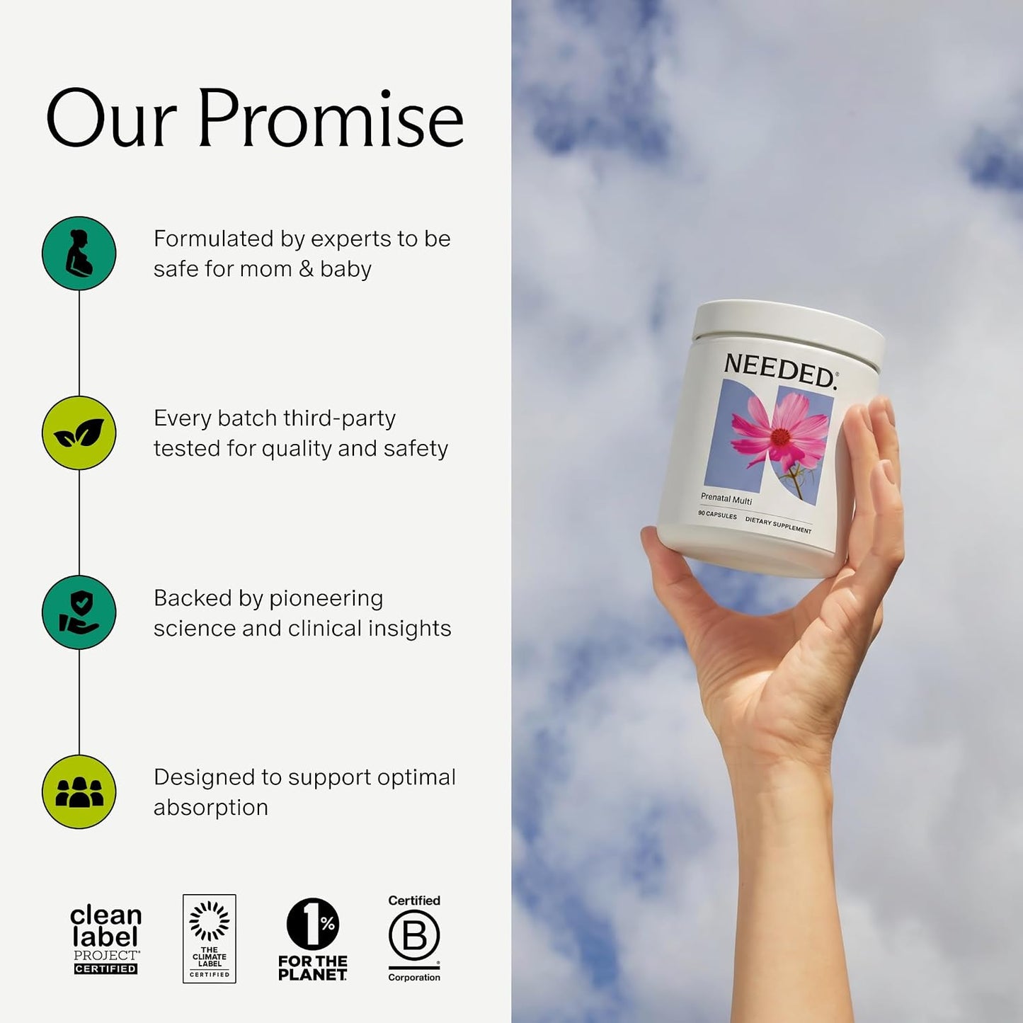 Needed. Multivitamin for Prenatal | Pregnancy, Breastfeeding, Postpartum | Expertly Formulated & Third-Party Tested | 30-Day Supply - görsel 6