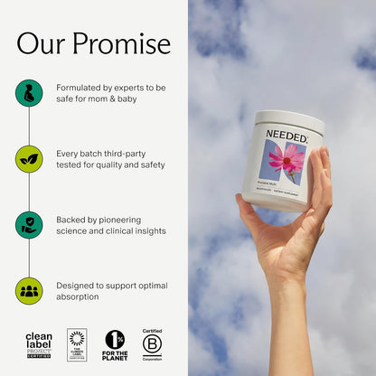 Needed. Multivitamin for Prenatal | Pregnancy, Breastfeeding, Postpartum | Expertly Formulated & Third-Party Tested | 30-Day Supply