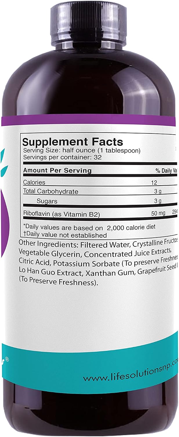 Life Solutions Vitamin B2 (Riboflavin) 50mg Liquid Food Supplement - Rapid-Sorb Technology - 473 ml - görsel 2