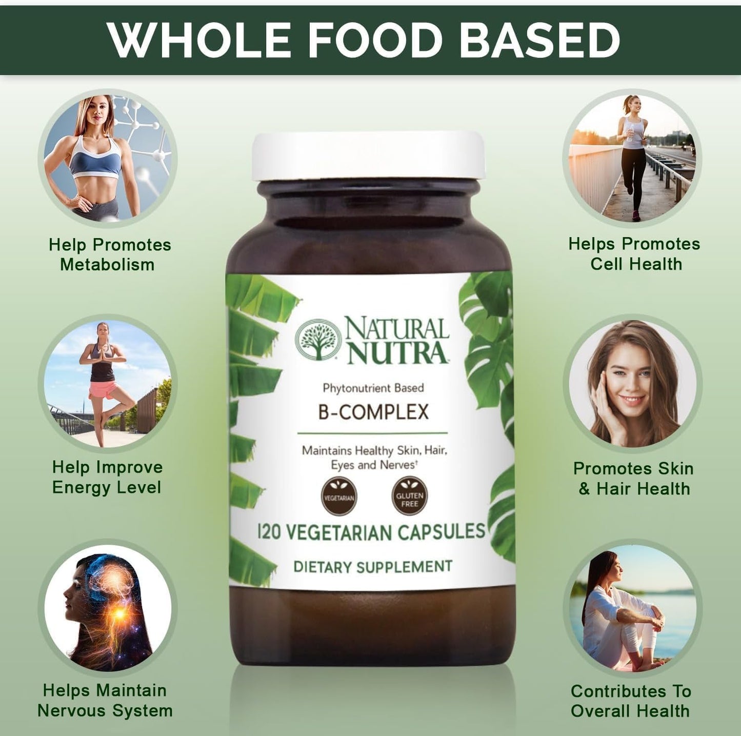 Natural Nutra Vitamin B Complex - Whole Food Supplement with B1, B2, B3, B5, B6, B7, B9, B12 - 120 Vegetarian Capsules - görsel 3