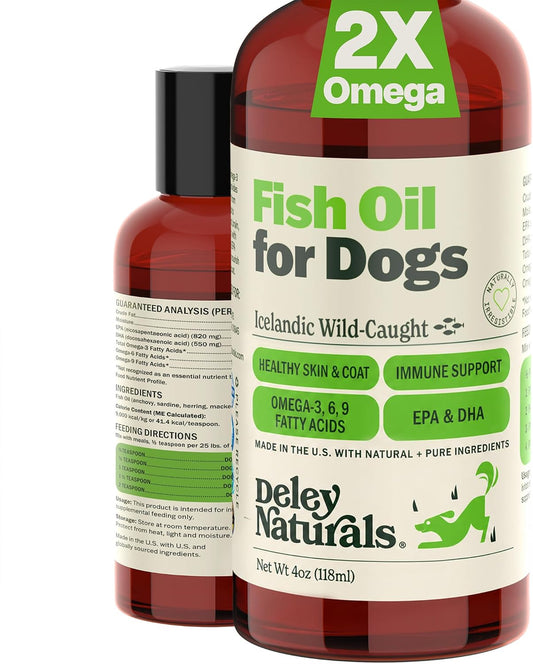 Deley Naturals Fish Oil for Dogs - Omega-3 Supplement for Skin, Joints, Heart and Brain Health - Wild-Caught Icelandic Fish Oil - 118 ml