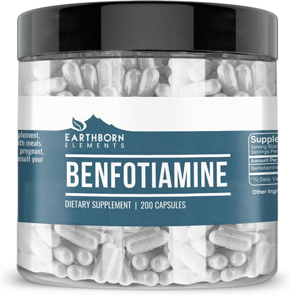 Earthborn Elements Benfotiamine 200 Capsules, Pure and Undiluted, No Additives