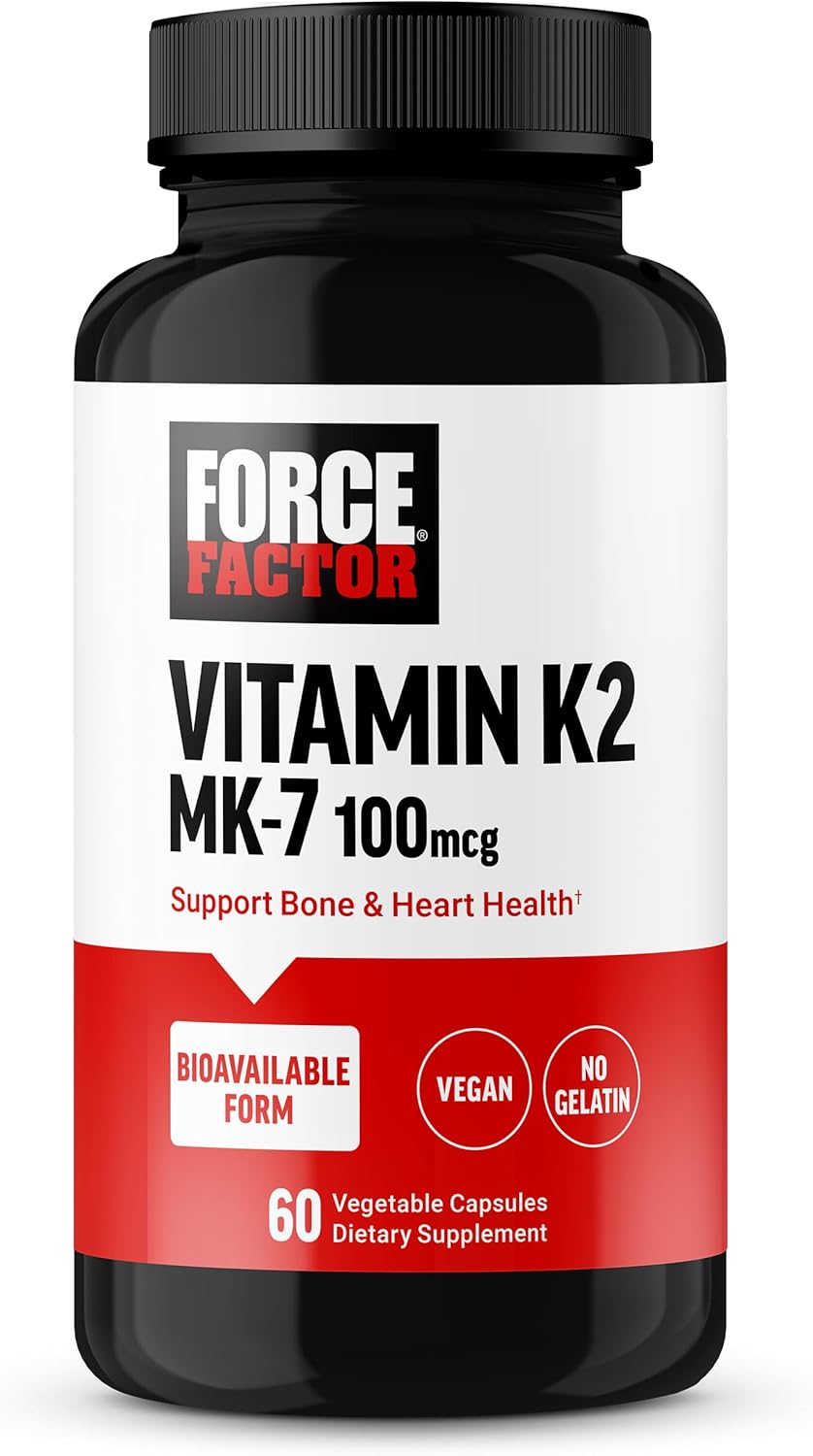 Force Factor MK-7 Vitamin K2 100mcg, Bone Support, Heart Health, Bio-available, Vegan, Non-GMO, 60 Vegetable Capsules - görsel 1