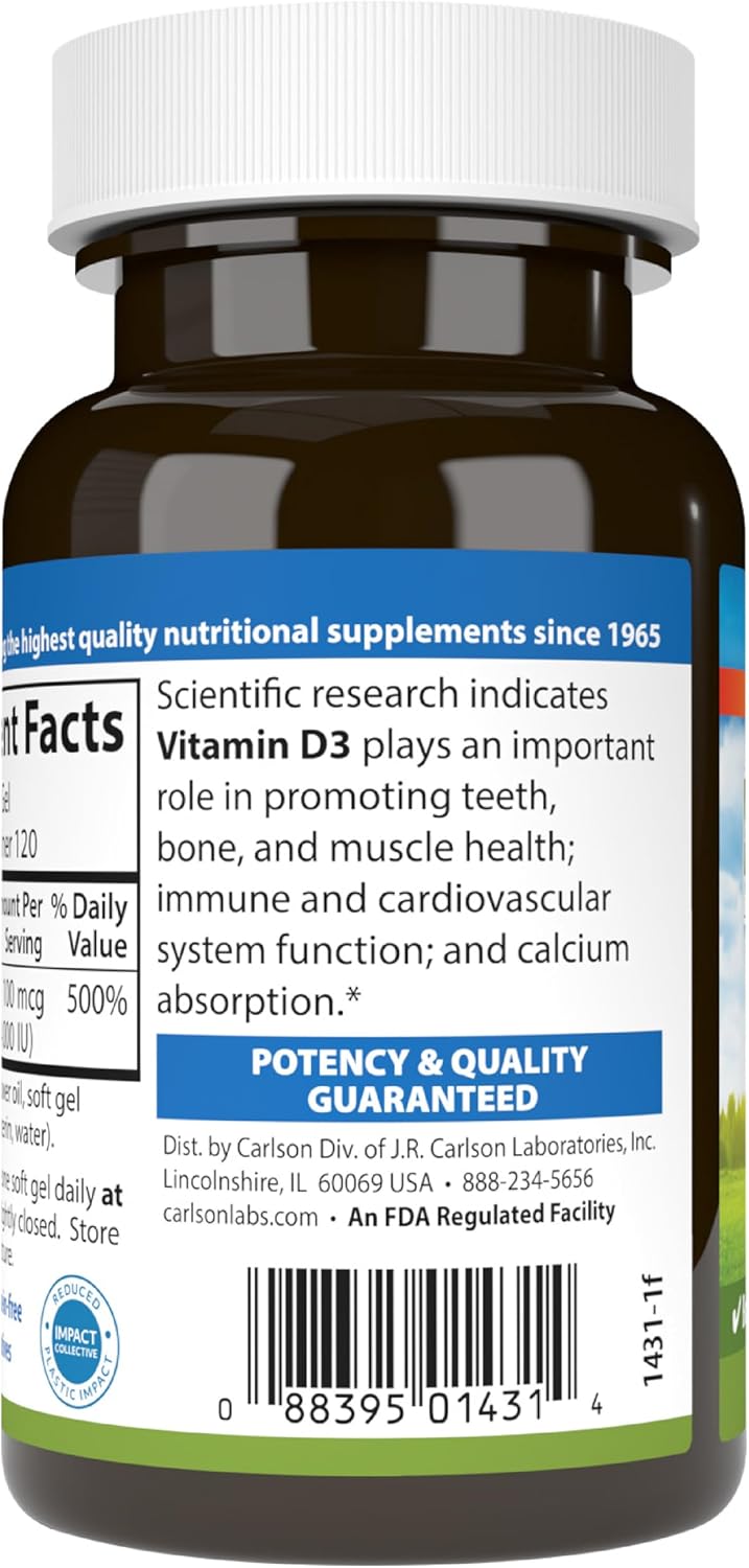 Carlson Labs Vitamin D 4000 IU Softgels – 120 Softgels - görsel 9