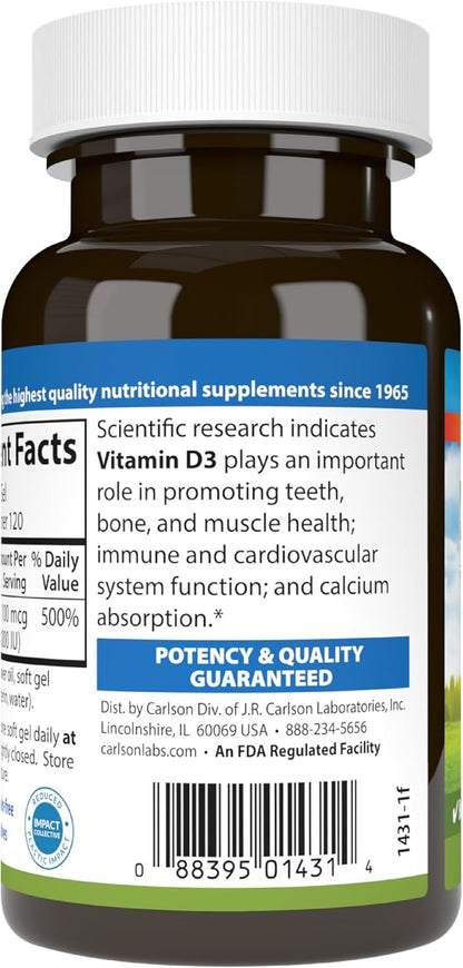 Carlson Labs Vitamin D 4000 IU Softgels – 120 Softgels
