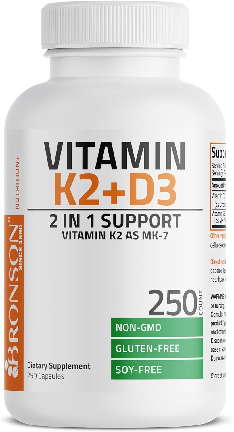 Bronson Vitamin D3 5000IU & K2 MK-7 Supplement - 250 Capsules - görsel 5