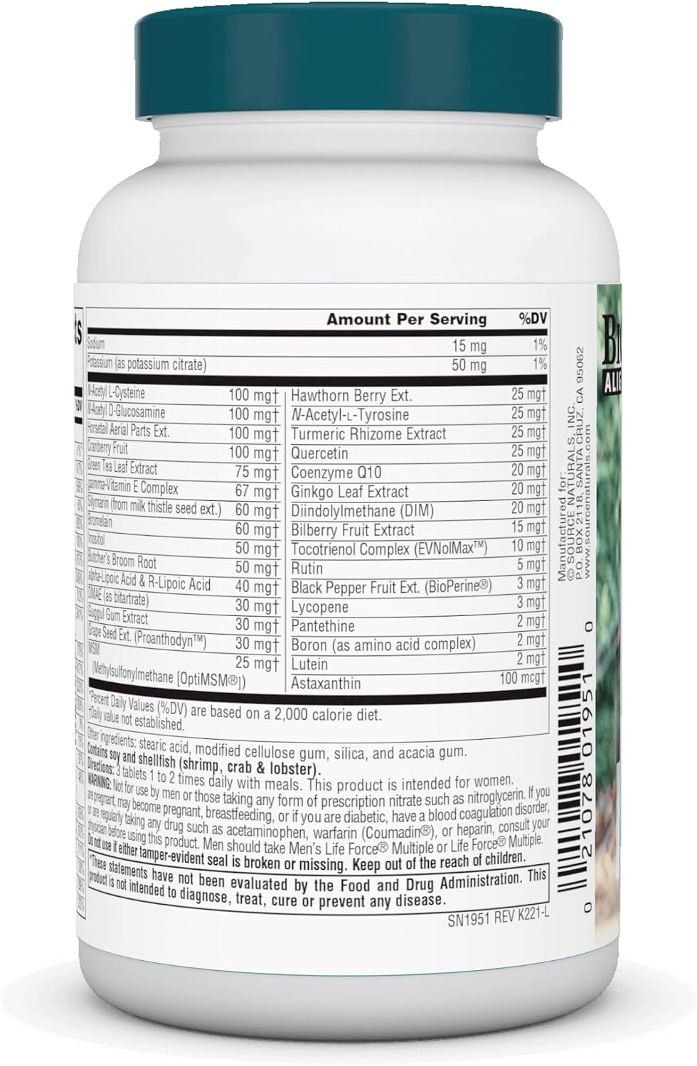 Source Naturals Women's Life Force Multiple Iron Free – Daily Multivitamin with 13 Vitamins & Minerals – 45 Tablets - görsel 3