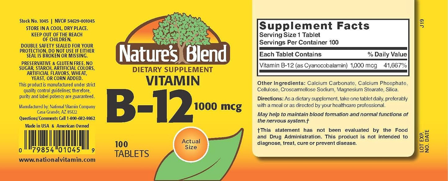 Nature's Blend Vitamin B-12 1000 µg, 100 Tablets - görsel 2