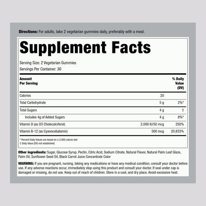 Piping Rock Vitamin D3 and B12 Gummies - High Potency, Strawberry Flavour, 60 Count