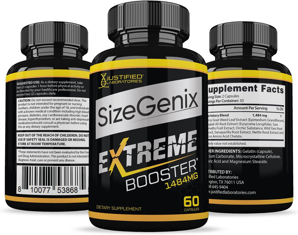 Justified Laboratories (3 Pack) Sizegenix Men’s Health Supplement 1484 mg, 180 Capsules - görsel 6