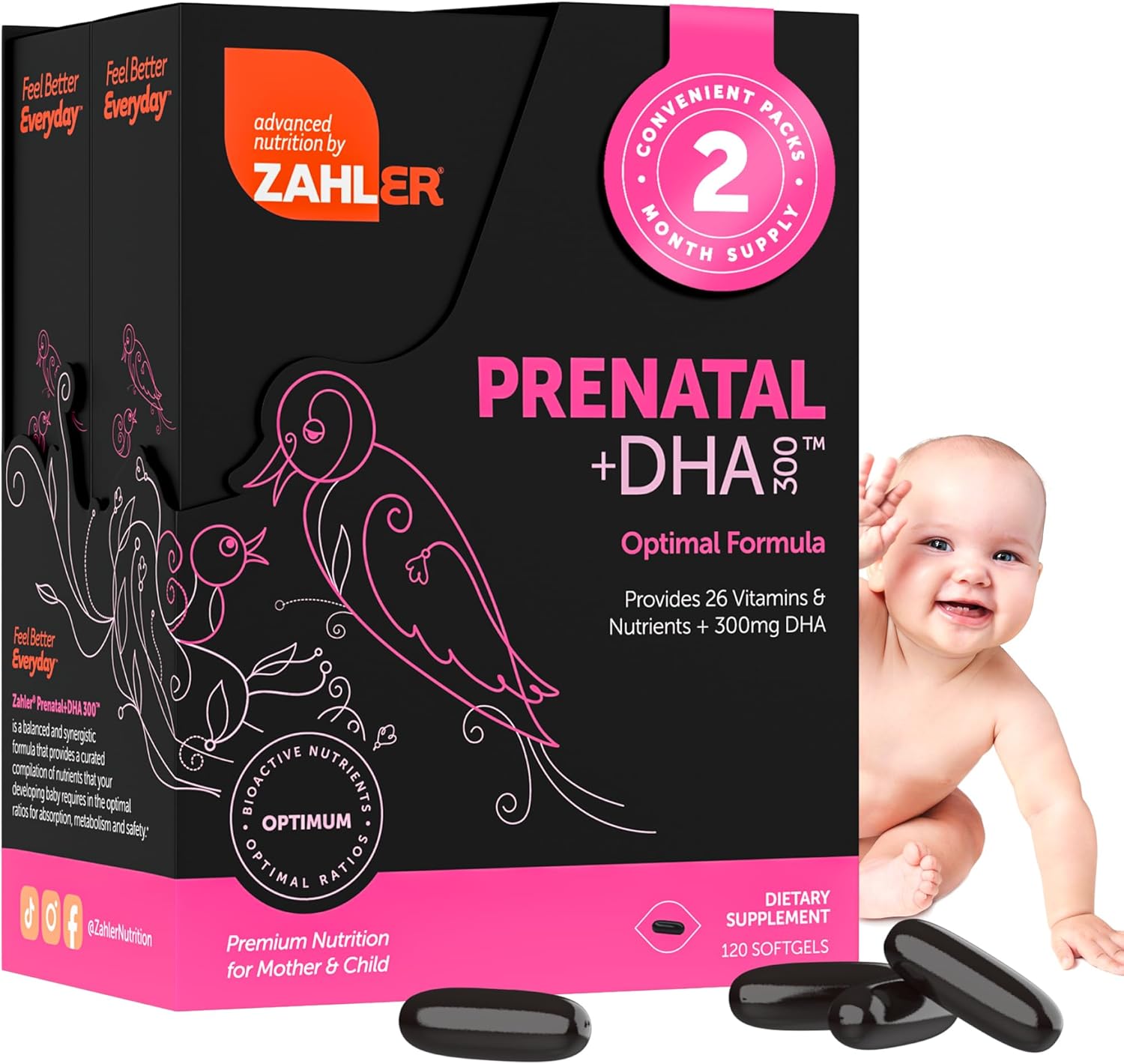Zahler Prenatal +DHA 300 - Prenatal Vitamin with Methylated Folate & DHA for Pregnant Women - Support for Mum & Baby - Kosher, Gluten-free, Dairy-free - 180 Softgels - görsel 10