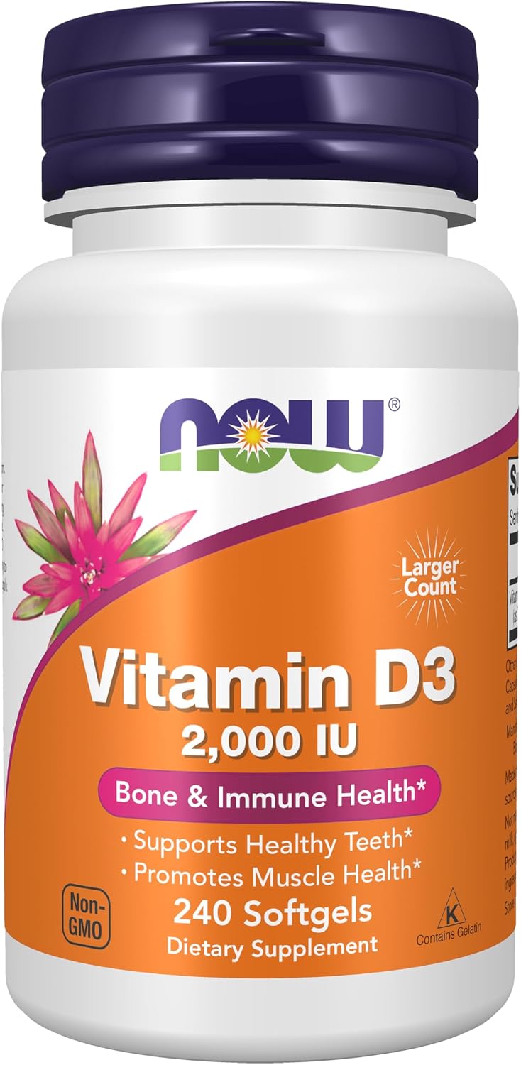 NOW Foods Supplements, Vitamin D-3 2,000 IU, High Potency, Structural Support*, 240 Softgels - görsel 1