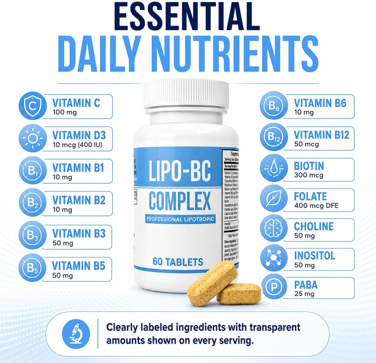 LIPO-BC B-Complex Supplement (2 Pack, 120 Tablets) - görsel 5