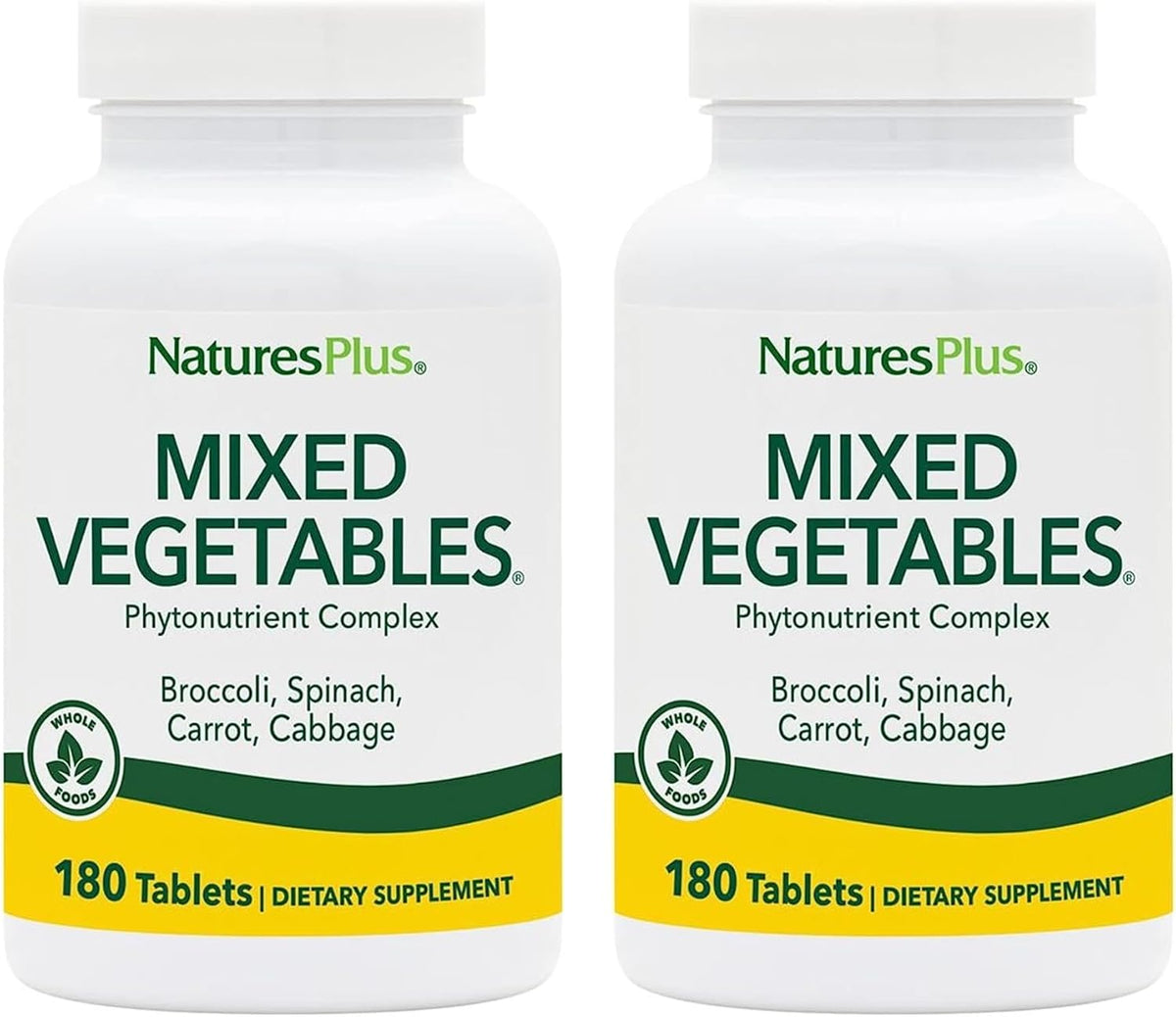 NaturesPlus Mixed Vegetables - 180 Tablets, Pack of 2 - Broccoli, Spinach, Carrot & Cabbage - görsel 1