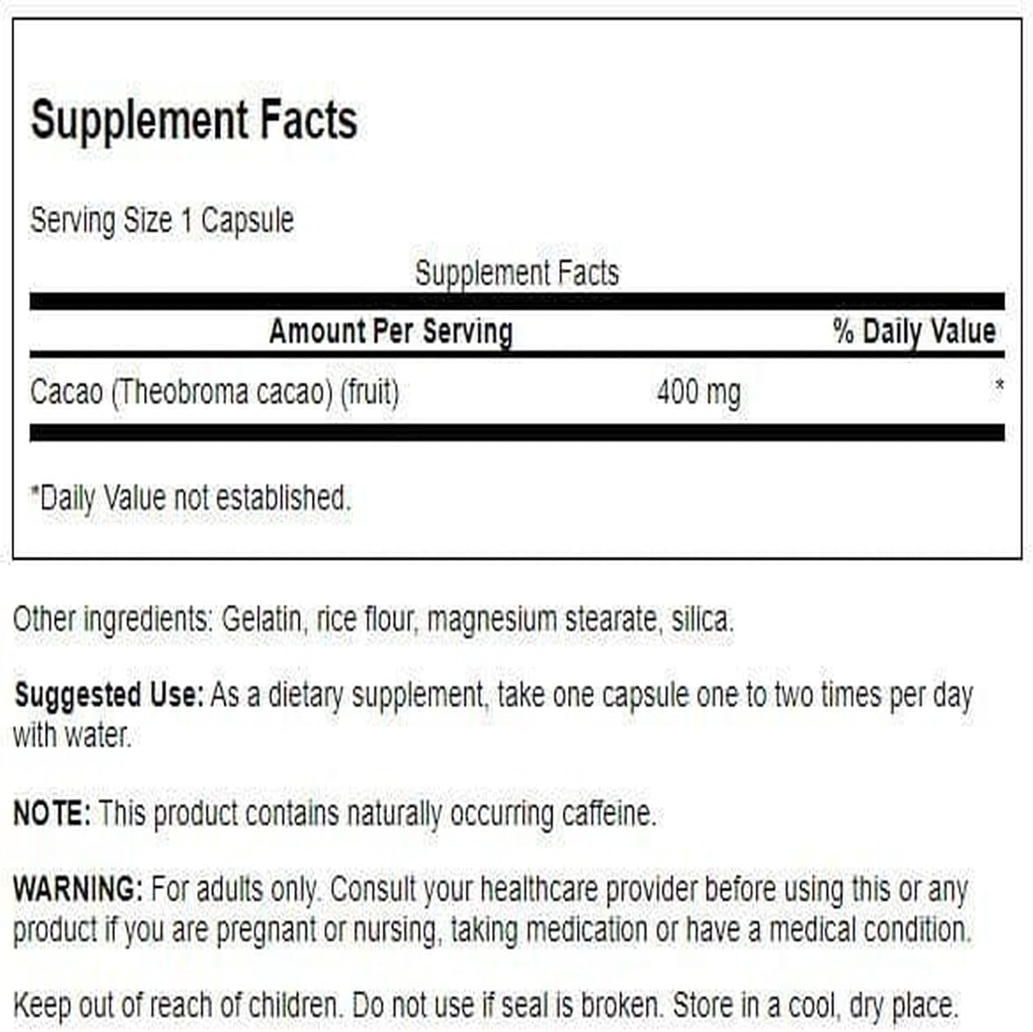 Swanson Full Spectrum Cacao (Raw Cocoa) - Herbal Supplement for Gentle Energy Support - 400 mg, 60 Capsules - görsel 2