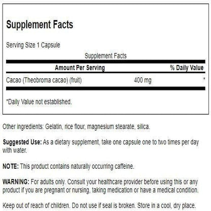 Swanson Full Spectrum Cacao (Raw Cocoa) - Herbal Supplement for Gentle Energy Support - 400 mg, 60 Capsules
