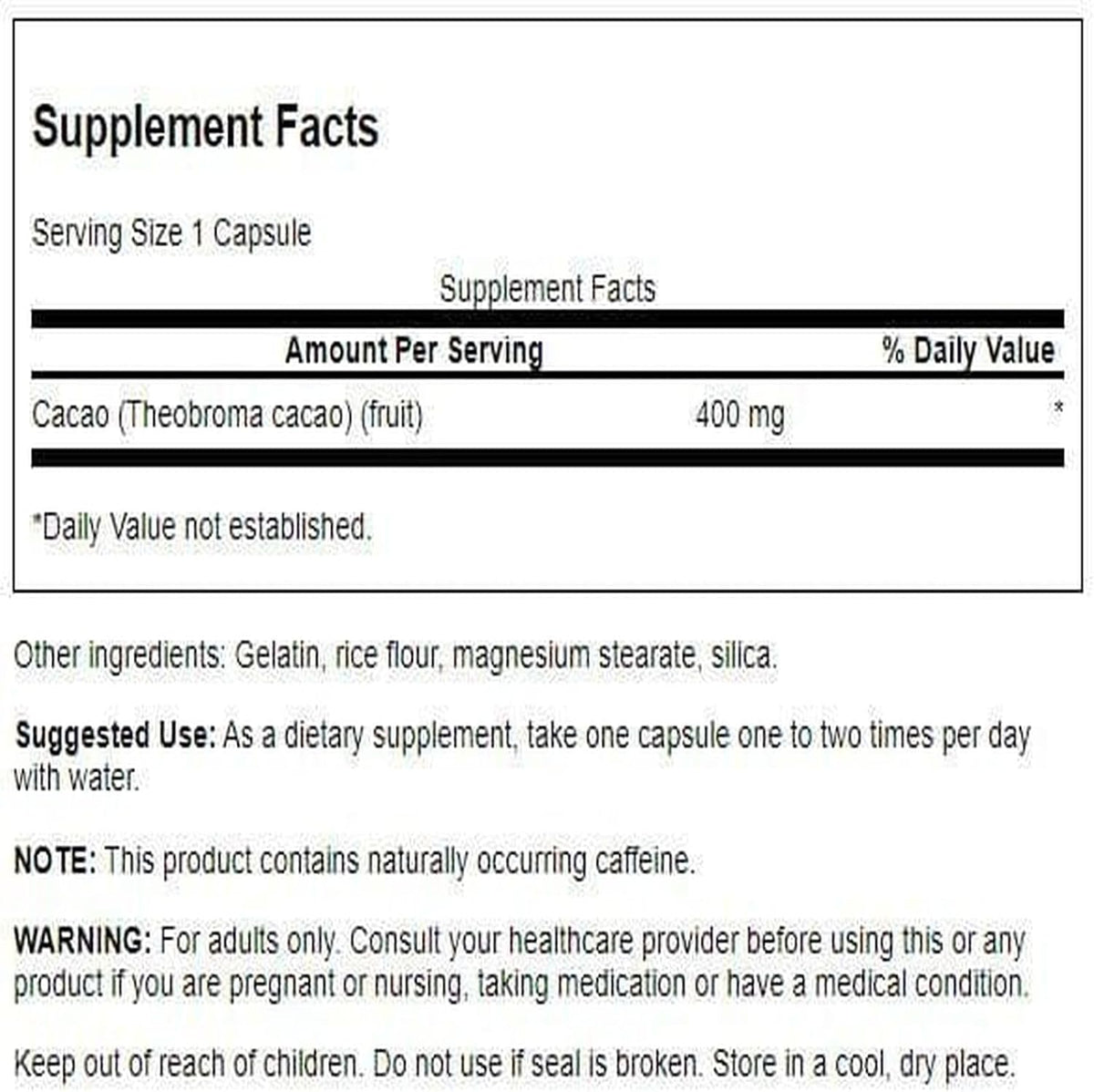 Swanson Full Spectrum Cacao (Raw Cocoa) - Herbal Supplement for Mild Energy Support - Traditional Whole Fruit Formula - (60 Capsules, 400mg Each) - görsel 2