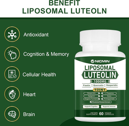 NICMIN 1000mg Liposomal Luteolin Food Supplement - Maximum Absorption, 60 Capsules