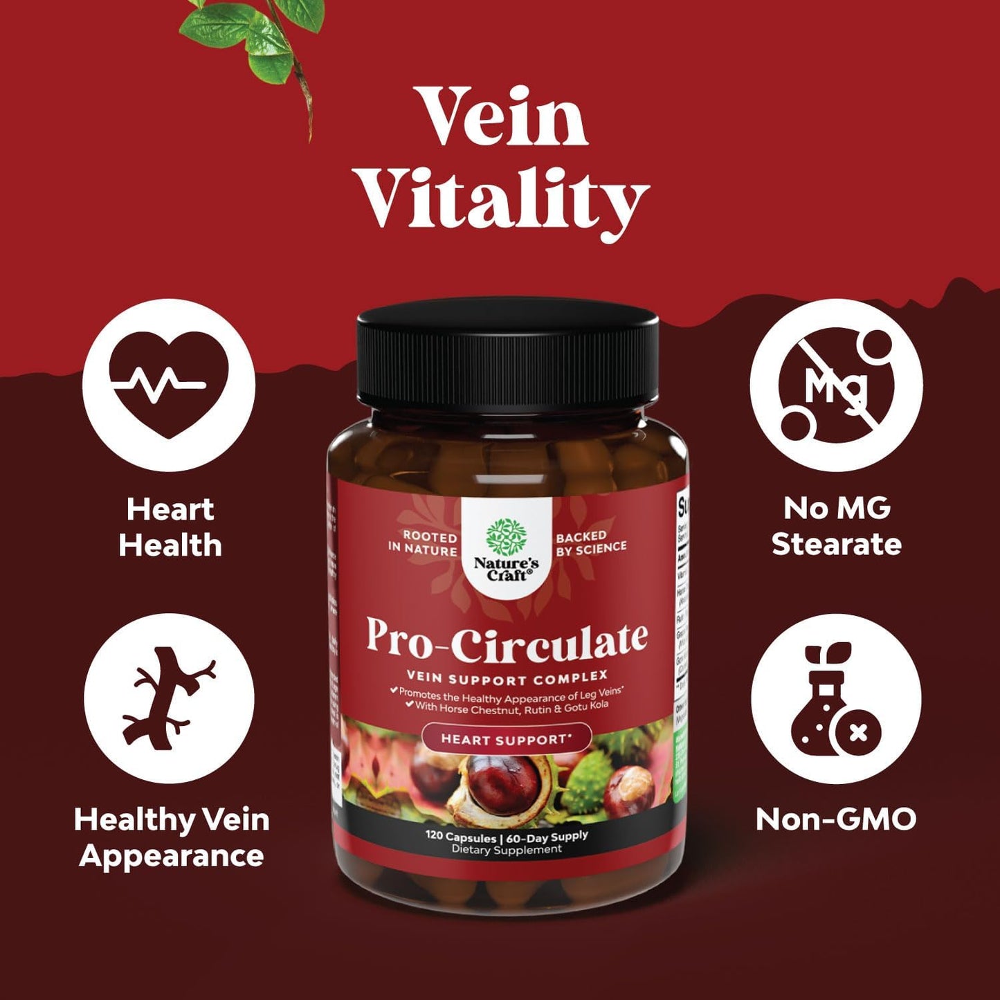 Natures Craft Vein Support Supplement – Vegan, Non-GM, 120 Capsules - görsel 2