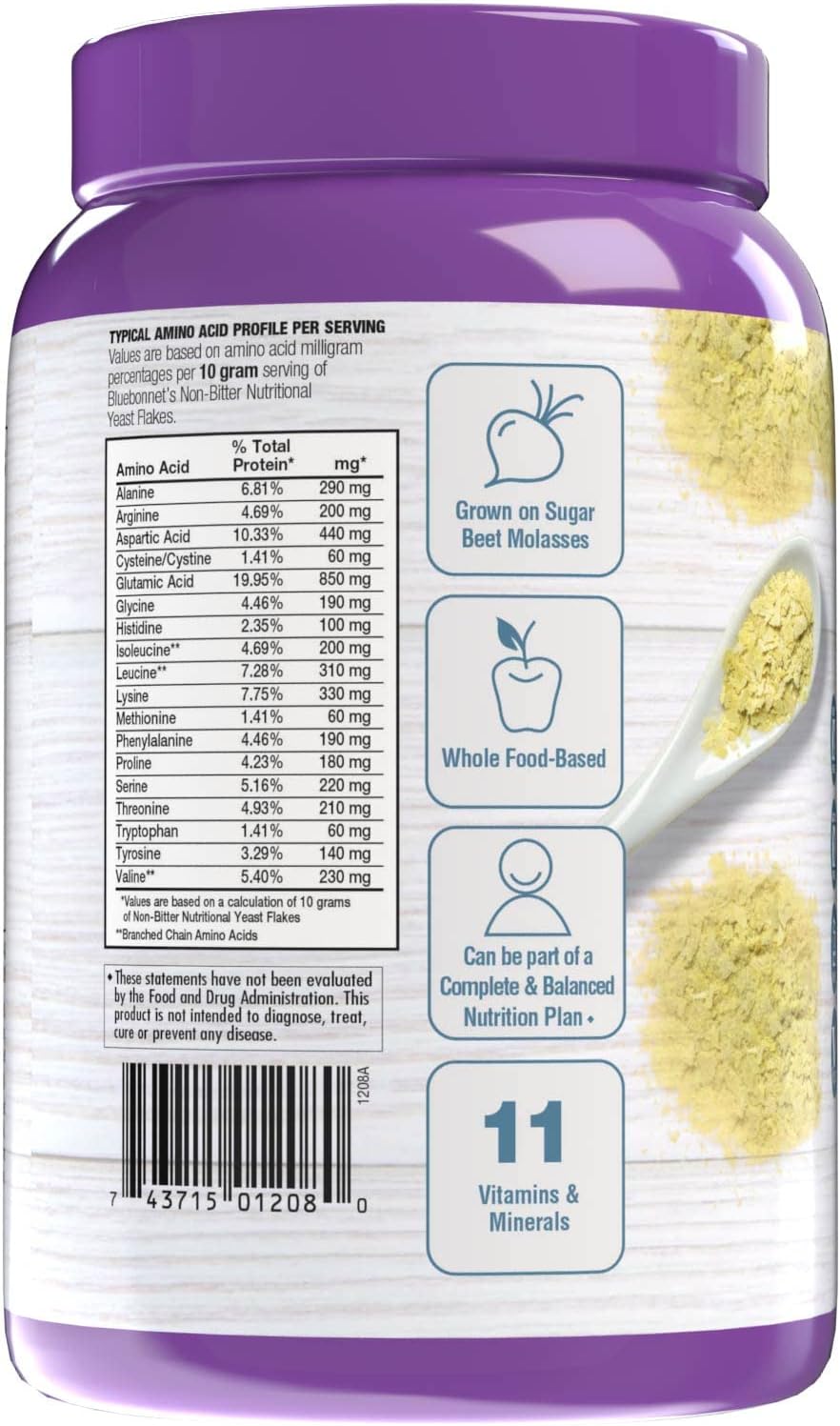 BlueBonnet Nutrition Non-Bitter Nutritional Yeast Flakes – Plant-Based Protein, B Vitamins & Vitamin D – Non-GM, Vegan, Kosher, Gluten-Free, Soya-Free – 300 g (30 Servings) - görsel 6