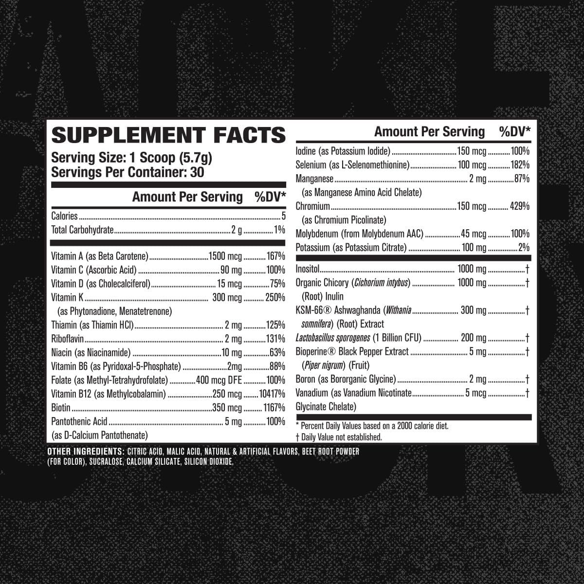 Jacked Factory Vita XT Performance Vitamin Powder - Daily Multivitamin Powder for Men with KSM-66 Ashwagandha, Prebiotic Fibre, Vitamin A, C, D, K, B6, B12, & More - Fruit Punch, 30 Servings - görsel 6