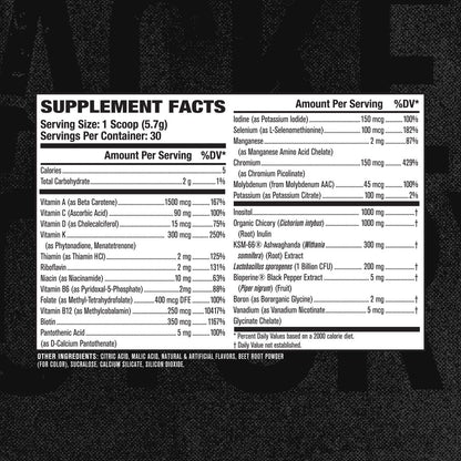 Jacked Factory Vita XT Performance Vitamin Powder - Daily Multivitamin Powder for Men with KSM-66 Ashwagandha, Prebiotic Fibre, Vitamin A, C, D, K, B6, B12, & More - Fruit Punch, 30 Servings
