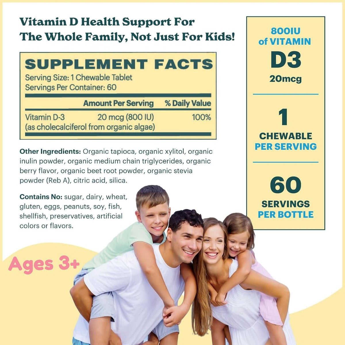 MamaDoc Rx Certified Organic Children & Teens Vitamin D3 Chewables - 800 IU - Sugar Free - Vegan - görsel 4